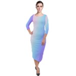 Pastel Rainbow, Color Quarter Sleeve Midi Velour Bodycon Dress