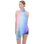 Pastel Rainbow, Color Halter Asymmetric Satin Top