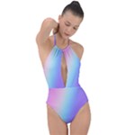 Pastel Rainbow, Color Plunge Cut Halter Swimsuit