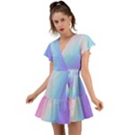 Pastel Rainbow, Color Flutter Sleeve Wrap Dress