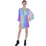 Pastel Rainbow, Color V-Neck Flare Sleeve Mini Dress