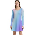 Pastel Rainbow, Color Long Sleeve Velour Skater Dress