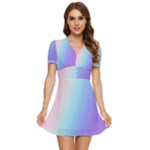 Pastel Rainbow, Color V-Neck High Waist Chiffon Mini Dress