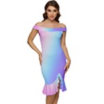 Pastel Rainbow, Color Off Shoulder Ruffle Split Hem Bodycon Dress