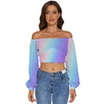 Pastel Rainbow, Color Long Sleeve Crinkled Weave Crop Top