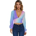 Pastel Rainbow, Color Long Sleeve Deep-V Velour Top