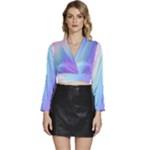 Pastel Rainbow, Color Long Sleeve Tie Back Satin Wrap Top