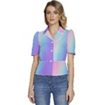 Pastel Rainbow, Color Puffed Short Sleeve Button Up Jacket