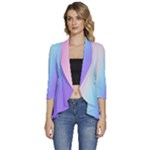 Pastel Rainbow, Color Women s 3/4 Sleeve Ruffle Edge Open Front Jacket