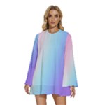 Pastel Rainbow, Color Round Neck Long Sleeve Bohemian Style Chiffon Mini Dress