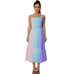 Pastel Rainbow, Color Square Neckline Tiered Midi Dress