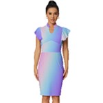 Pastel Rainbow, Color Vintage Frill Sleeve V-Neck Bodycon Dress