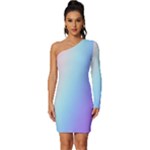 Pastel Rainbow, Color Long Sleeve One Shoulder Mini Dress