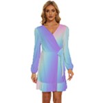 Pastel Rainbow, Color Long Sleeve Waist Tie Ruffle Velvet Dress