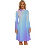 Pastel Rainbow, Color Long Sleeve Shirt Collar A-Line Dress