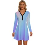 Pastel Rainbow, Color Long Sleeve Deep V Mini Dress 