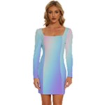 Pastel Rainbow, Color Long Sleeve Square Neck Bodycon Velvet Dress