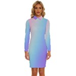 Pastel Rainbow, Color Long Sleeve Shirt Collar Bodycon Dress