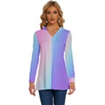 Pastel Rainbow, Color Long Sleeve Drawstring Hooded Top