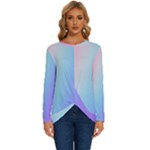 Pastel Rainbow, Color Long Sleeve Crew Neck Pullover Top