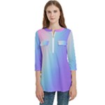 Pastel Rainbow, Color Women s Zip Front V-Neck 3/4 Sleeve Casual Top Pocket Shirt