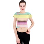 Pastel, Butterfly, Spring, Stripes, Crew Neck Crop Top