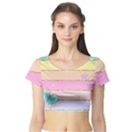 Pastel, Butterfly, Spring, Stripes, Short Sleeve Crop Top