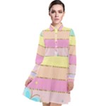 Pastel, Butterfly, Spring, Stripes, Long Sleeve Chiffon Shirt Dress