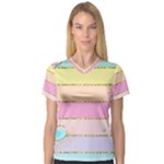 Pastel, Butterfly, Spring, Stripes, V-Neck Sport Mesh T-Shirt