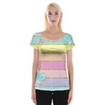 Pastel, Butterfly, Spring, Stripes, Cap Sleeve Top