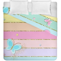 Pastel, Butterfly, Spring, Stripes, Duvet Cover Double Side (King Size) from ArtsNow.com