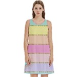 Pastel, Butterfly, Spring, Stripes, Round Neck Sleeve Casual Dress With Pockets