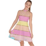 Pastel, Butterfly, Spring, Stripes, Sleeveless Halter Neck A-Line Dress