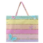 Pastel, Butterfly, Spring, Stripes, Zipper Large Tote Bag