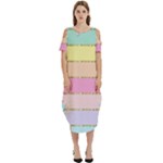 Pastel, Butterfly, Spring, Stripes, Cold Shoulder Loose Fit Dress With Pockets