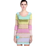 Pastel, Butterfly, Spring, Stripes, Long Sleeve Velvet Bodycon Dress