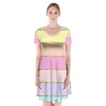 Pastel, Butterfly, Spring, Stripes, Short Sleeve V-neck Flare Dress