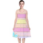 Pastel, Butterfly, Spring, Stripes, V-Neck Midi Sleeveless Dress 