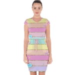 Pastel, Butterfly, Spring, Stripes, Capsleeve Drawstring Dress 