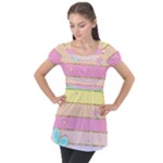 Pastel, Butterfly, Spring, Stripes, Puff Sleeve Tunic Top