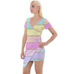 Pastel, Butterfly, Spring, Stripes, Short Sleeve Asymmetric Mini Dress