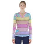 Pastel, Butterfly, Spring, Stripes, V-Neck Long Sleeve Top