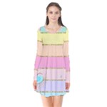 Pastel, Butterfly, Spring, Stripes, Long Sleeve V-neck Flare Dress