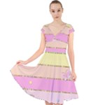 Pastel, Butterfly, Spring, Stripes, Cap Sleeve Front Wrap Midi Dress