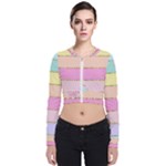 Pastel, Butterfly, Spring, Stripes, Long Sleeve Zip Up Bomber Jacket