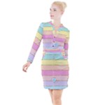 Pastel, Butterfly, Spring, Stripes, Button Long Sleeve Dress