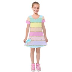 Pastel, Butterfly, Spring, Stripes, Kids  Short Sleeve Velvet Dress from ArtsNow.com