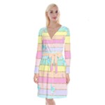 Pastel, Butterfly, Spring, Stripes, Long Sleeve Velvet Front Wrap Dress