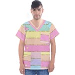 Pastel, Butterfly, Spring, Stripes, Men s V-Neck Scrub Top