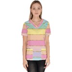 Pastel, Butterfly, Spring, Stripes, Women s V-Neck Scrub Top